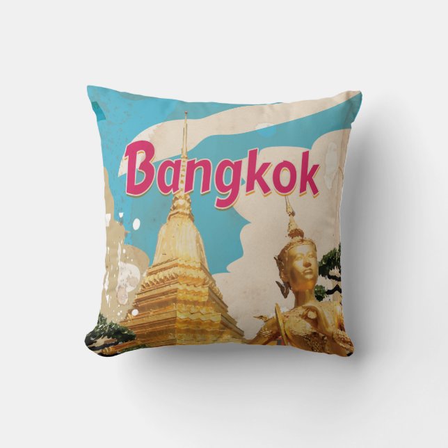 Coussin Affiche de voyage vintage de Bangkok (Recto)