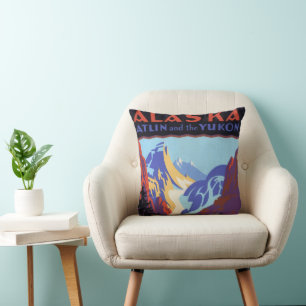 Coussin Affiche de voyage vintage de l'Alaska, Atlin et le