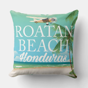 Coussin Affiche de voyage vintage de Rotan Beach Honduras