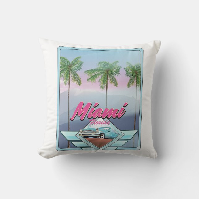 Coussin Affiche de voyage vintage Miami Floride (Recto)