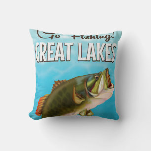Coussin Affiche de voyage vintage sur la pêche dans les Gr