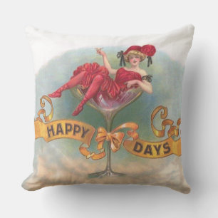 Coussin Affiche Femme Vintage dans un Verre à Champagne :