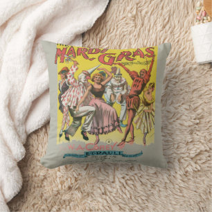 Coussin Affiche jaune antique Mardi Gras