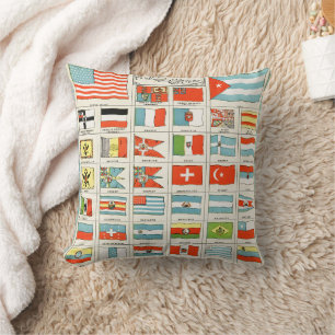 Coussin Affiche pédagogique vintage des drapeaux de toutes