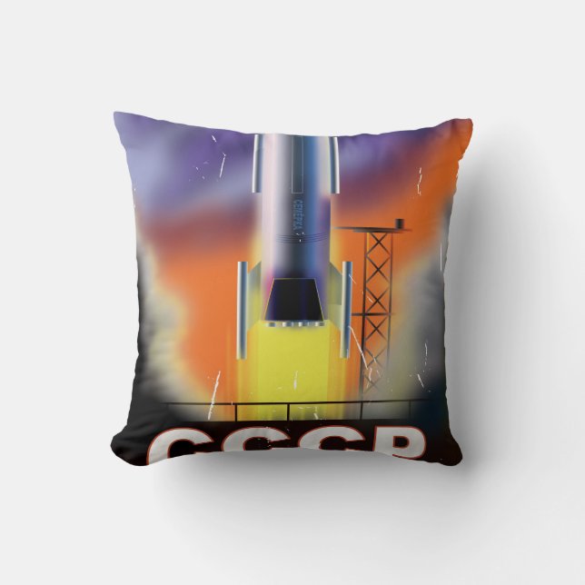 Coussin Affiche Rétro Fusée Spatiale de l'Union Soviétique (Recto)