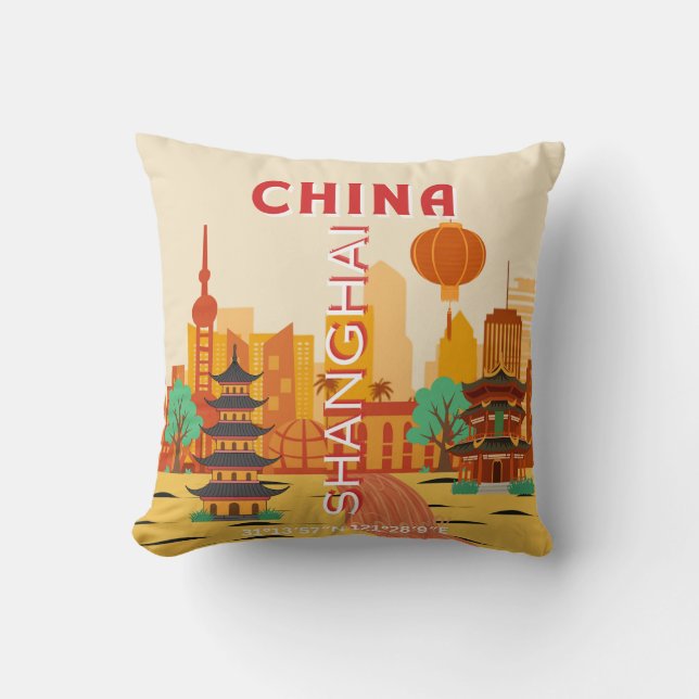 Coussin Affiche Rétro Voyage Shanghai Chine (Recto)