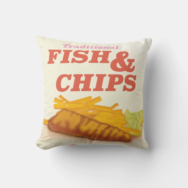 Coussin Affiche vintage de fish and Chips traditionnels (Recto)