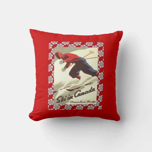 Coussin Affiche vintage de ski, ski au Canada (Recto)