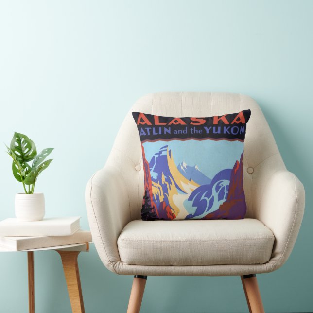 Coussin Affiche vintage de voyage en Alaska, Atlin et Yuko (Chaise)