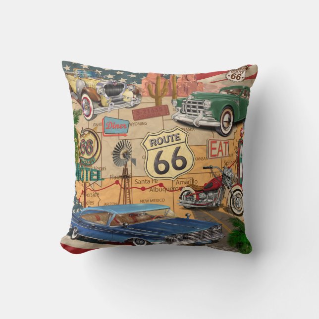Coussin Affiche vintage Route 66. (Recto)