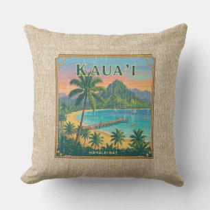 Coussin Affiches de voyage hawaïennes vintage -Kauai réver