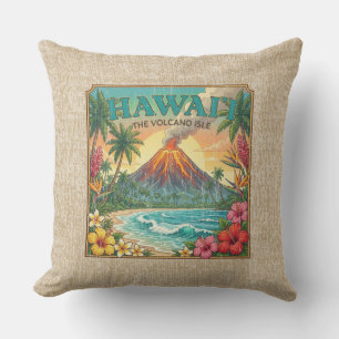 Coussin Affiches de voyage hawaïennes vintage - Réversible