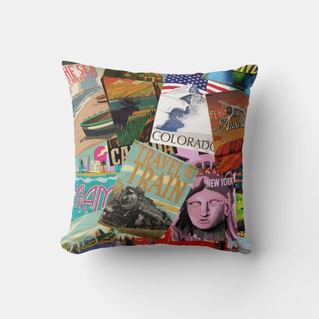 Coussin Affiches de voyage vintage (Recto)