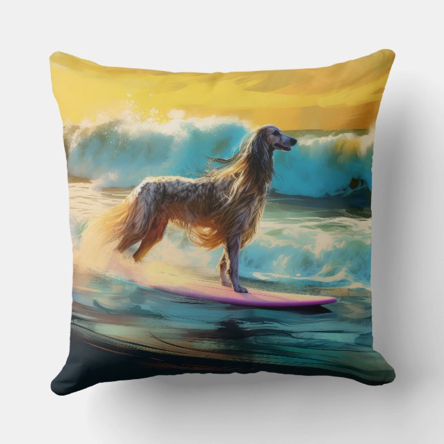 Coussin Afghan Hound Beach Surf Peinture (Verso)
