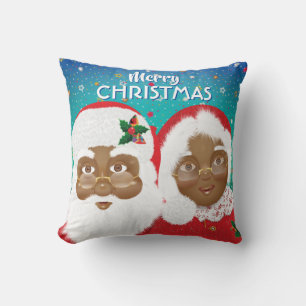 Coussin African American Père Noël et Mme Claus Christmas