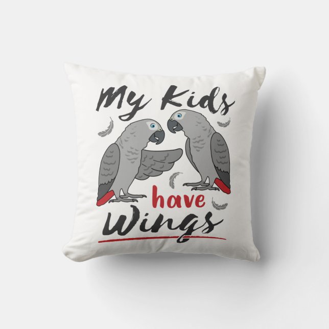 Coussin African Grey Maman Papa Mes Enfants Ont Des Ailes (Recto)