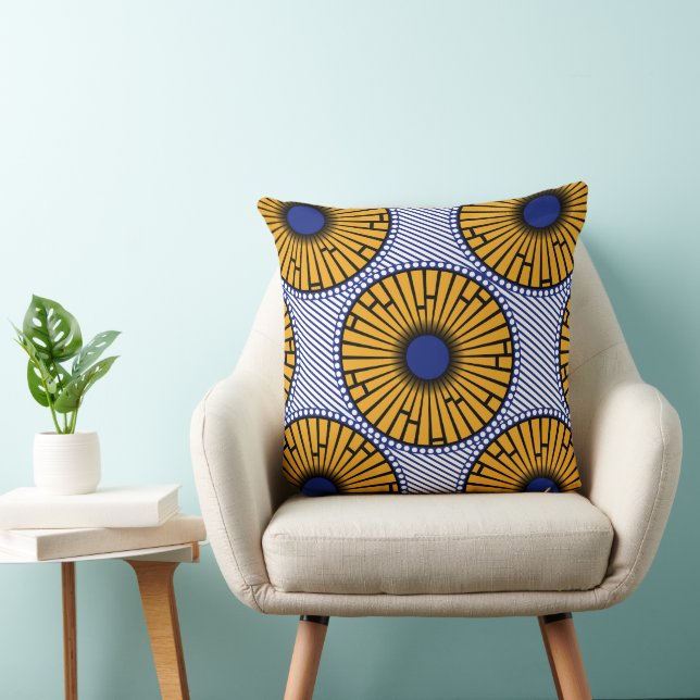 Coussin Afro Pop Blue et Gold Ankara Print (Chaise)