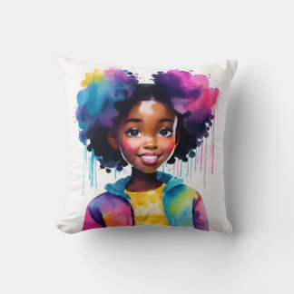 Coussin Afro Puffs Black Girl Rainbow cheveux