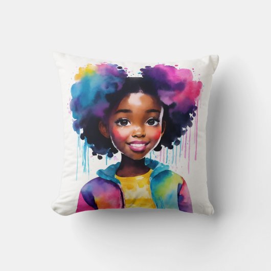 Coussin Afro Puffs Black Girl Rainbow cheveux (Recto)