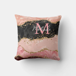 Coussin Agate à paillettes noires et roses