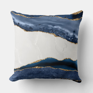 Coussin Agate bleu sur marbre avec or