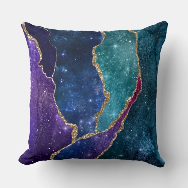 Coussin Agate Bleu Violet Aqua Veines Dorées (Recto)