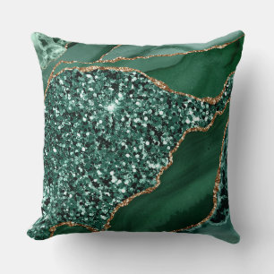 Coussin Agate de mer élégante verte et dorée scintillante