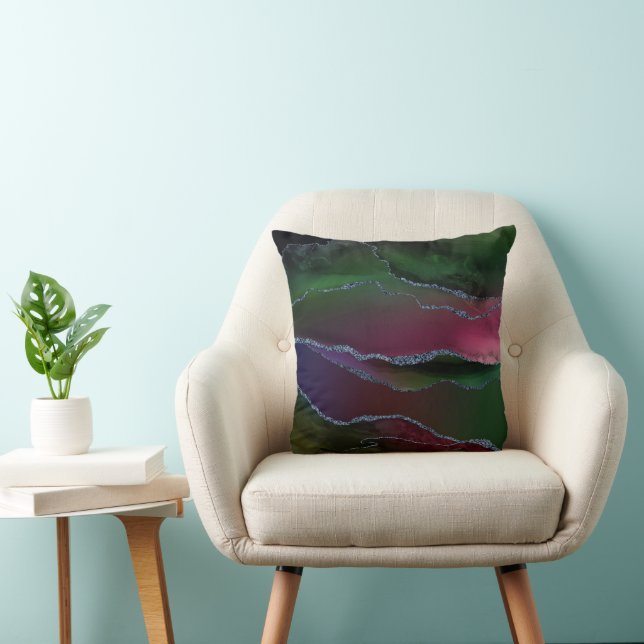 Coussin Agate dynamique | Couleur rose et vert pour bijou (Chaise)