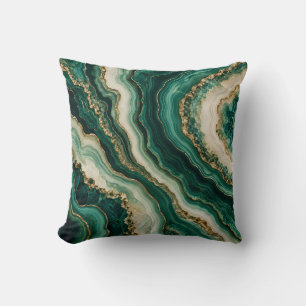 Coussin Agate Émeraude Or Minéral Vagues