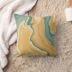 Coussin Agate Green & Cream Marble Nom personnalisé Lettre