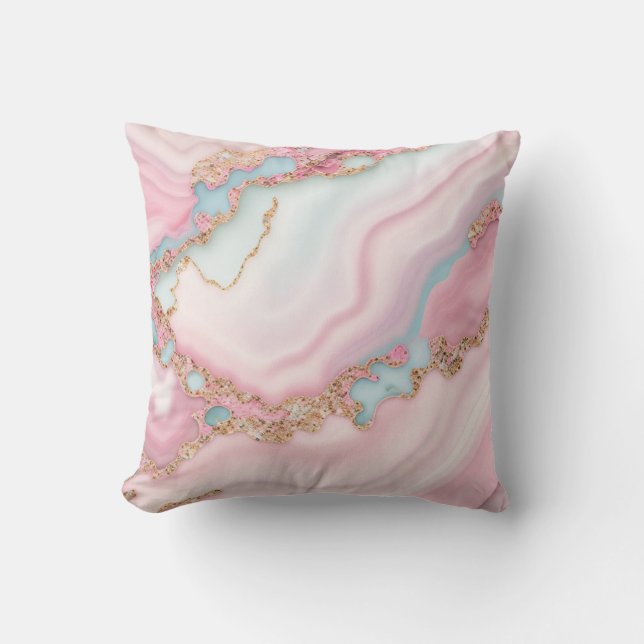 Coussin Agate Marble Moderne Blue Rose Gold Collection (Recto)