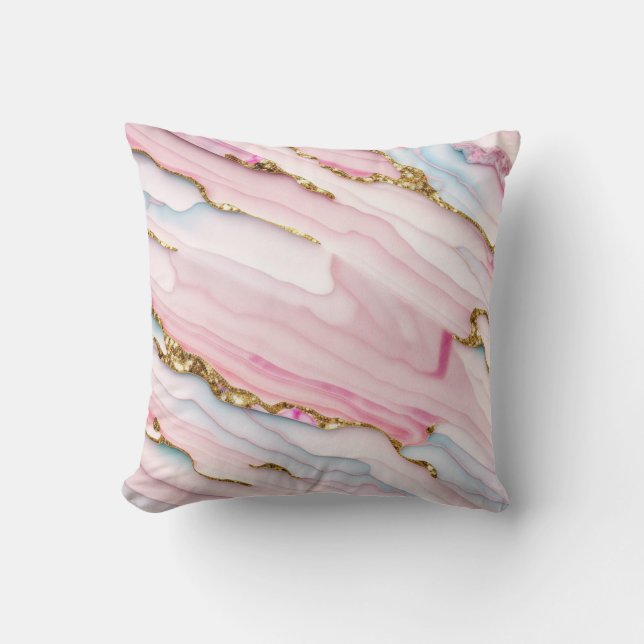 Coussin Agate Marble tendance Blue Pink Gold Collection (Recto)