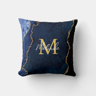 Coussin Agate Marbré Bleu Nuit et Or