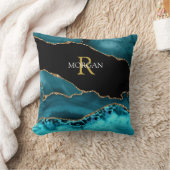 Coussin Agate Noir Sarcelle Or, Monogramme Or Nom Blanc (Couverture)