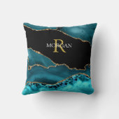 Coussin Agate noire sarcelle Or, monogramme or nom blanc (Verso)