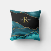 Coussin Agate noire sarcelle Or, monogramme or nom blanc (Recto)