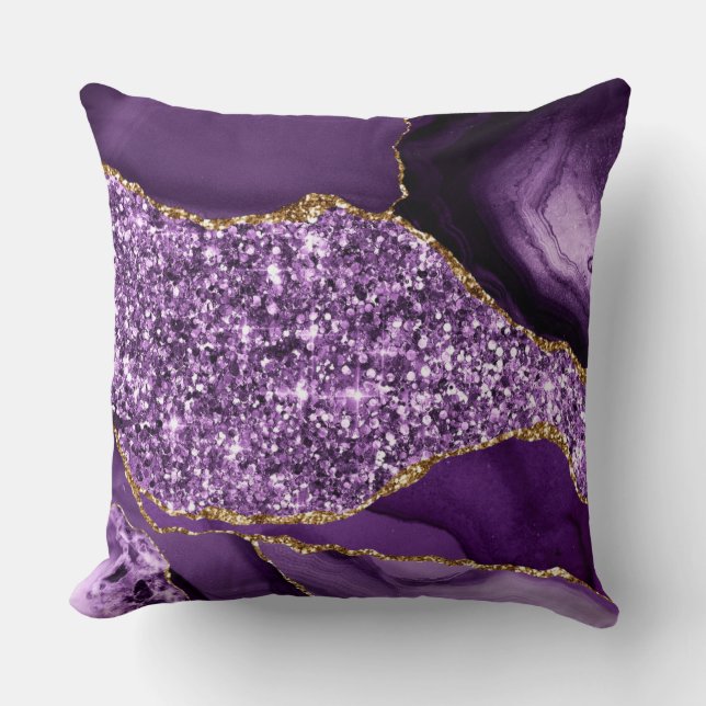 Coussin Agate océanique élégante violette et dorée scintil (Recto)