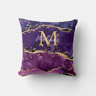 Coussin Agate Paillettes Violet Foncé et Or