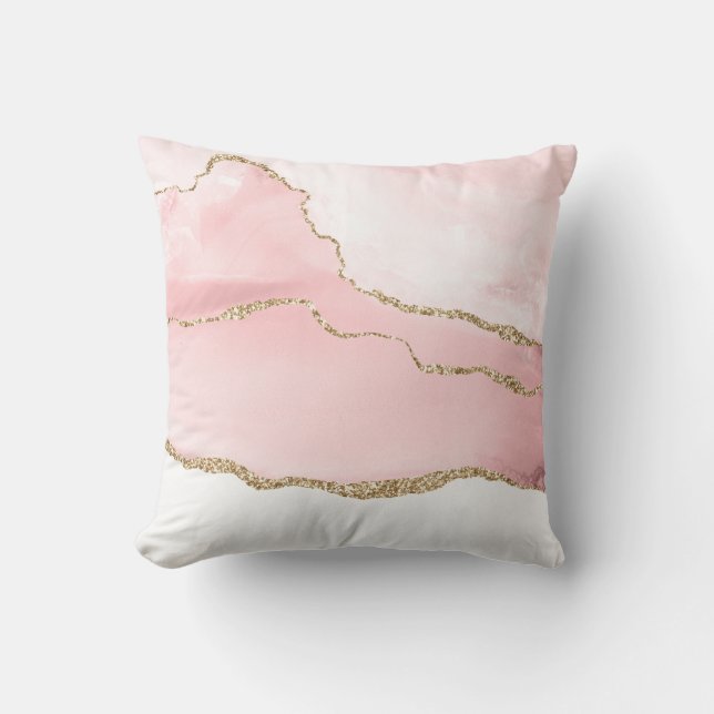 Coussin Agate rose vierge avec ruban or Élégant (Recto)