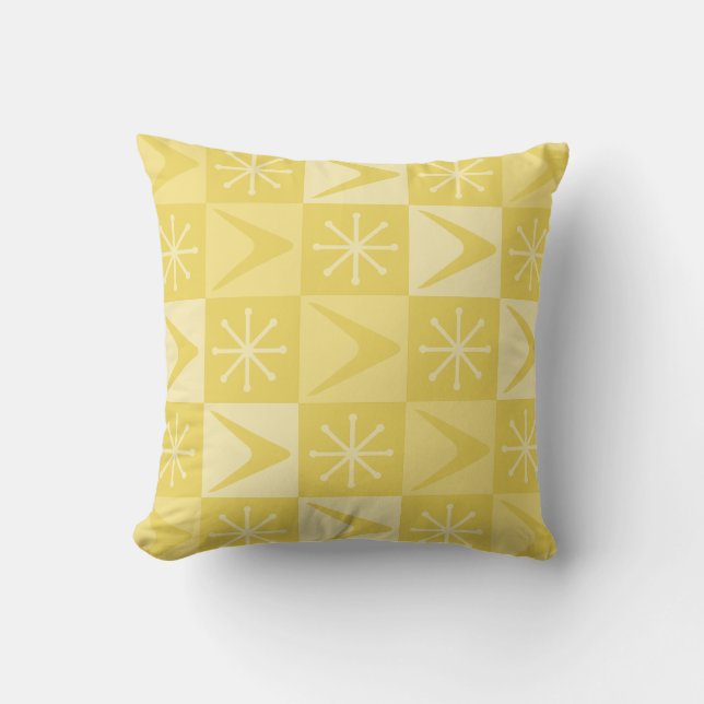 Coussin Âge atomique À damiers Boomerangs Jaune (Recto)