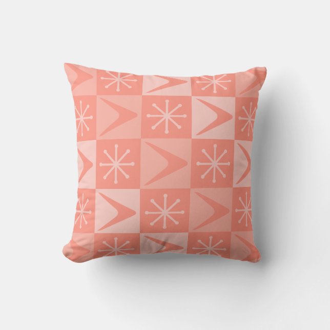 Coussin Âge atomique À damiers Boomerangs Peach (Recto)