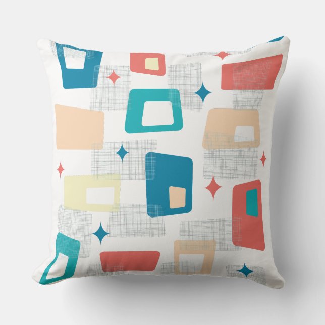 Coussin Âge atomique - Blocs CeladonBlue Moderne du Milieu (Recto)