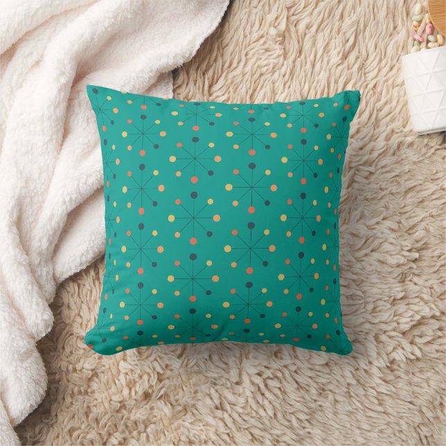 Coussin Âge atomique, MCM Motif Turquoise, Orange, Jaune (Couverture)