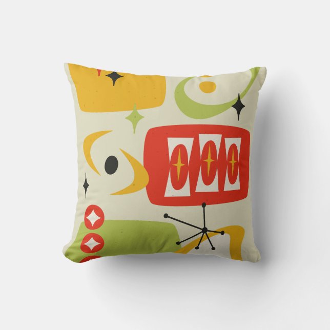 Coussin Âge atomique, milieu du siècle Abstrait 19 Rouge,  (Recto)