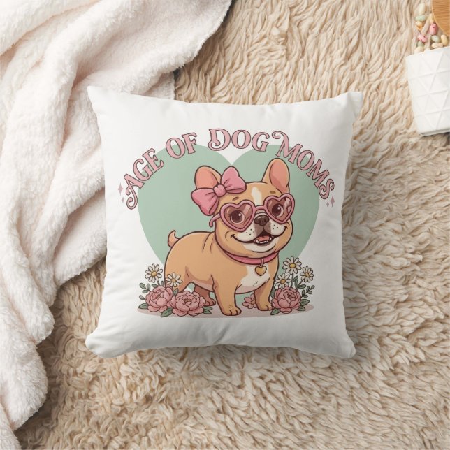 Coussin Âge rétro groovy des mamans de chiens Frenchie (Couverture)