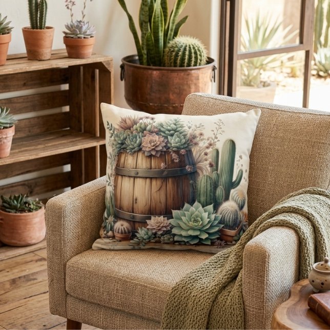 Coussin Agencement Rustique de Succulentes et de Cactus (Créateur téléchargé)
