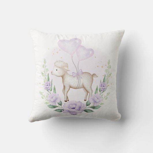 Coussin Agneau mignon Mouton Mouton pourpre vert fleuri Wr (Verso)