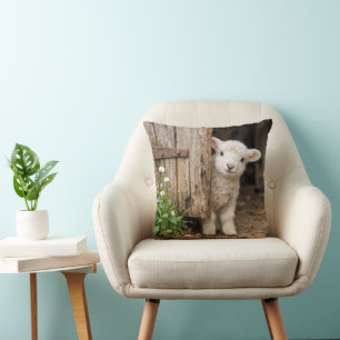 Coussin Agneau regardant derrière une porte de grange