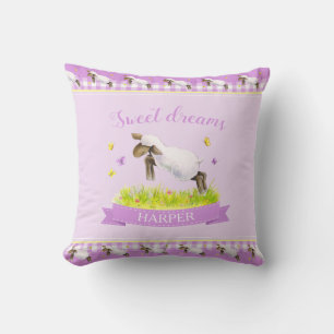 Coussin Agneau sauter mignon nom personnalisé violet