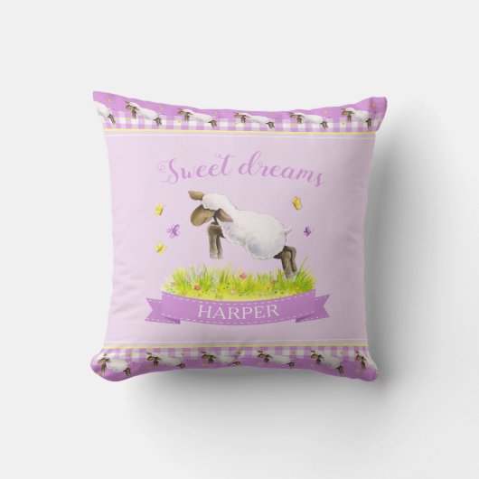 Coussin Agneau sauter mignon nom personnalisé violet (Recto)